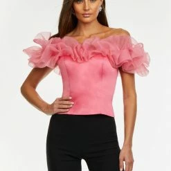 Ashleylauren Ashley Lauren 9002 Off The Shoulder Ruffle Top