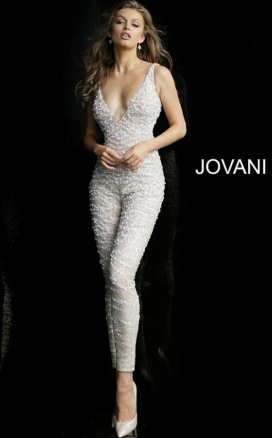 Jovani Bridal 60010 Embellished V Neckline Jumpsuit Tulle Overskirt Pageant Wedding Backless Dresses 7 Jovani Bridal 60010 Embellished V Neckline Jumpsuit Tulle Overskirt Pageant Wedding Backless Dresses
