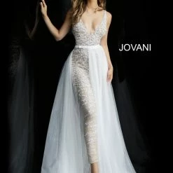 Jovani Bridal 60010 Embellished V Neckline Jumpsuit Tulle Overskirt Pageant Wedding Backless Dresses 12 Jovani Bridal 60010 Embellished V Neckline Jumpsuit Tulle Overskirt Pageant Wedding Backless Dresses