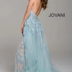 Jovani 60124 Lace Halter Prom Jumpsuit Romper Lace Detachable Skirt Dress