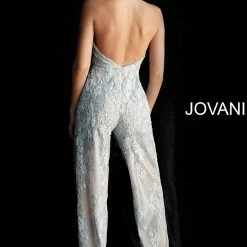 Jovani 60124 Lace Halter Prom Jumpsuit Romper Lace Detachable Skirt Dress