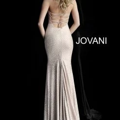 Discontinued JVN By Jovani 60137 Embellished Glitter Jersey High Neckline Prom Dress Shimmer