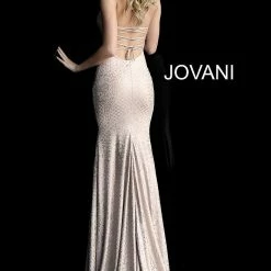 Discontinued JVN By Jovani 60137 Embellished Glitter Jersey High Neckline Prom Dress Shimmer