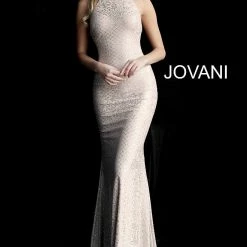 Discontinued JVN By Jovani 60137 Embellished Glitter Jersey High Neckline Prom Dress Shimmer