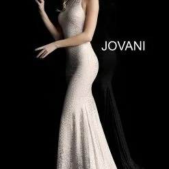 Discontinued JVN By Jovani 60137 Embellished Glitter Jersey High Neckline Prom Dress Shimmer