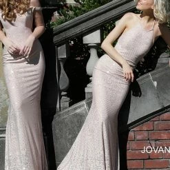 Discontinued JVN By Jovani 60137 Embellished Glitter Jersey High Neckline Prom Dress Shimmer