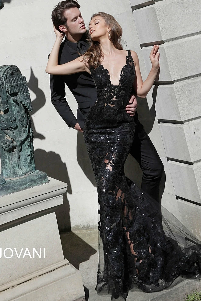 Jovani 60283 Long Floral Sheer Sequin Formal Evening Prom Dress V Neck Gown Backless Dresses 6 Jovani 60283 Long Floral Sheer Sequin Formal Evening Prom Dress V Neck Gown Backless Dresses