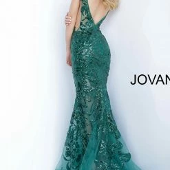 Mermaid Dresses Jovani 60283 Long Floral Sheer Sequin Formal Evening Prom Dress V Neck Gown