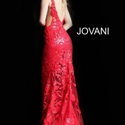 In Stock Jovani 60283 Size 10 Red Sequin Floral Lace Sheer Prom Dress Sexy Formal Gown