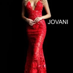 Mermaid Dresses Jovani 60283 Long Floral Sheer Sequin Formal Evening Prom Dress V Neck Gown