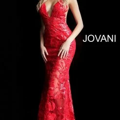 Mermaid Dresses Jovani 60283 Long Floral Sheer Sequin Formal Evening Prom Dress V Neck Gown