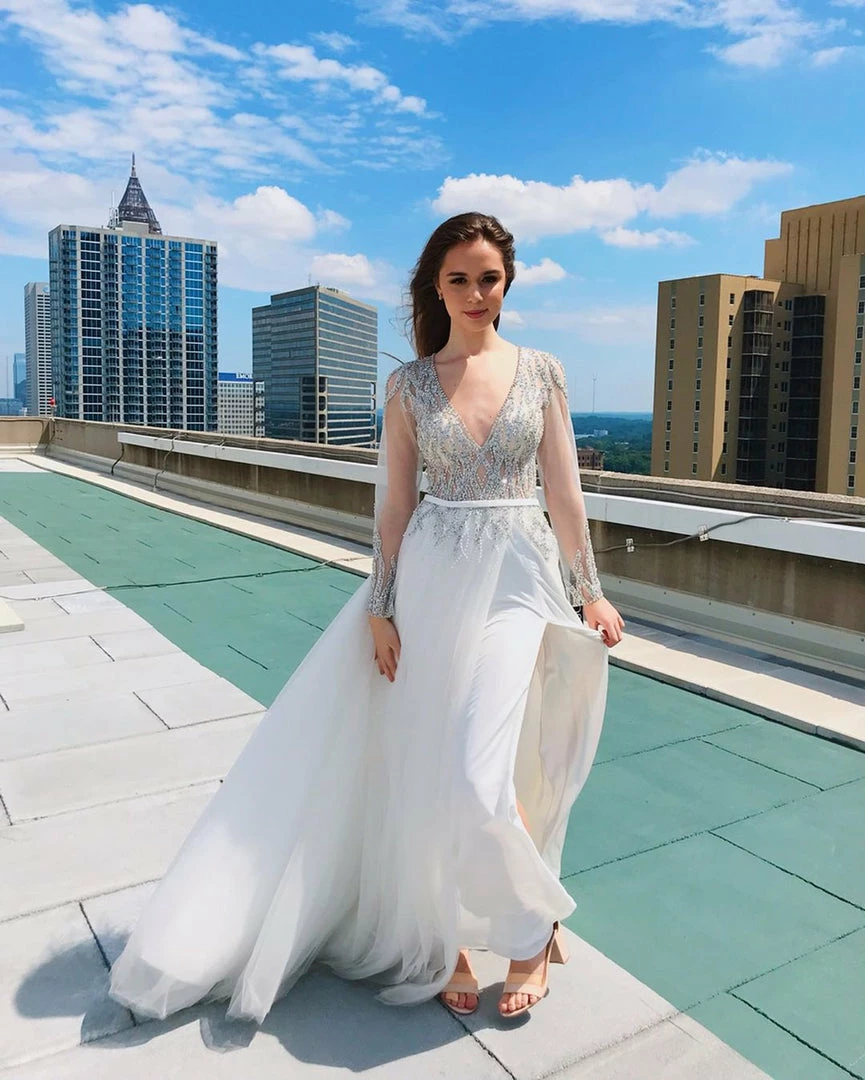 Jovani 60325 Long Sheer Sleeve A Line Formal Dress V Neck Slit Embellished Gown Long Sleeve Dresses 6 Jovani 60325 Long Sheer Sleeve A Line Formal Dress V Neck Slit Embellished Gown Long Sleeve Dresses