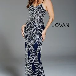 Discontinued Long Sleeve Dresses Jovani 60653 Beaded Scallop Long Fitted Prom Dress Wedding Dress Evening Gown