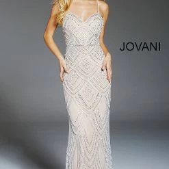 Discontinued Long Sleeve Dresses Jovani 60653 Beaded Scallop Long Fitted Prom Dress Wedding Dress Evening Gown