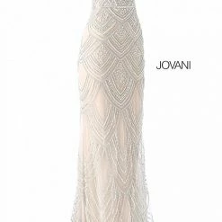 Discontinued Long Sleeve Dresses Jovani 60653 Beaded Scallop Long Fitted Prom Dress Wedding Dress Evening Gown