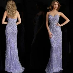 Discontinued Long Sleeve Dresses Jovani 60653 Beaded Scallop Long Fitted Prom Dress Wedding Dress Evening Gown