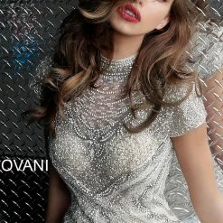 Jovani 60933 Short Fitted Beaded High Neckline Cocktail Dress Vintage Formal Gown