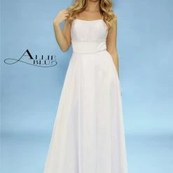 In Stock Allie Blu 6104 Size 0 Maxi Iridescent Taffeta High Slit Prom Dress Scoop Neck Backless Corset Ballgown Dresses