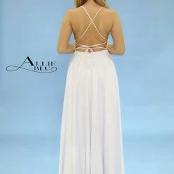 In Stock Allie Blu 6104 Size 0 Maxi Iridescent Taffeta High Slit Prom Dress Scoop Neck Backless Corset Ballgown Dresses