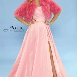 In Stock Allie Blu 6104 Size 0 Maxi Iridescent Taffeta High Slit Prom Dress Scoop Neck Backless Corset Ballgown Dresses