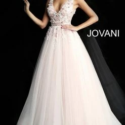 Jovani 61109 Floral Appliqué Tulle Prom Dress Ballgown Sheer V Neck Evening Gown Ballgown Dresses