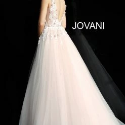 Jovani 61109 Floral Appliqué Tulle Prom Dress Ballgown Sheer V Neck Evening Gown Ballgown Dresses