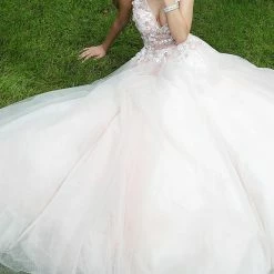 Jovani 61109 Floral Appliqué Tulle Prom Dress Ballgown Sheer V Neck Evening Gown Ballgown Dresses