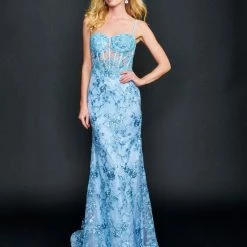 Mermaid Dresses Nina Canacci 6556 Long Mermaid Prom Pageant Gown Sheer Lace Corset Dress Train