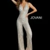 Jovani 61573 Silver Nude Plunging Neckline Beaded Contemporary Jumpsuit