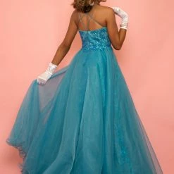 Sugar Kayne C112 Girls Long Sequin Halter Pageant Dress Overskirt Preteen Gown Ballgown Dresses