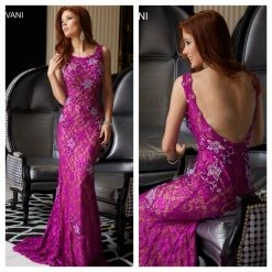 In Stock Jovani 21789 Lace Prom Dress Size 8 Purple Pageant Gown Backless Formal Backless Dresses