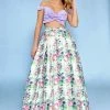 In Stock Ballgown Dresses Allie Blu 6203 Lilac Floral Print Size 8 Two Piece Ballgown Prom Dress Bow Satin A Line