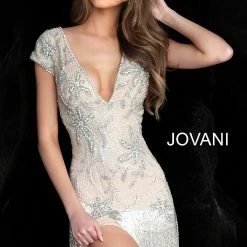 Discontinued Fringe & Tassels Jovani 62212 Short Fitted Beaded Fringe Cocktail Dress Tassel Vintage Cap Sleeve