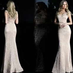 In Stock Long Sleeve Dresses Jovani JVN 62499 Size 8 Sequin Cap Sleeve Fitted Prom Dress Evening Gown