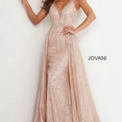 Discontinued Jovani 62515 Long Fitted Glitter Embellished Prom Dress Overskirt Pageant Gown