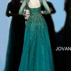 Jovani 62800 Beaded Three Quarter Sleeve Low V Neck Evening Dress 9 Jovani 62800 Beaded Three Quarter Sleeve Low V Neck Evening Dress