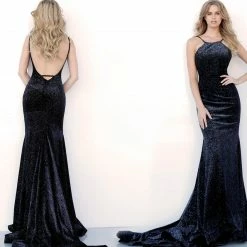 Discontinued Long Sleeve Dresses Jovani 62806 Glitter Fitted Prom Dress