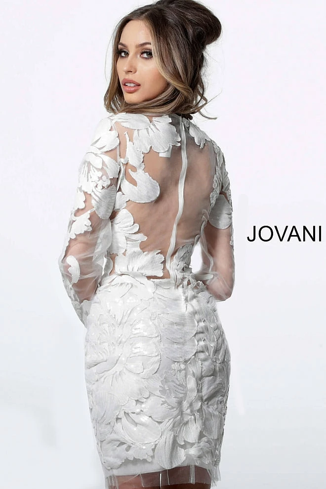 Long Sleeve Dresses Jovani 62811 Homecoming White Long Sleeve Embellished Fitted Short Dress 5 Long Sleeve Dresses Jovani 62811 Homecoming White Long Sleeve Embellished Fitted Short Dress