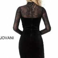 Discontinued Jovani 62959 Black Sizes 00-24 Short Cocktail Dress Sheer Lace High Neckline