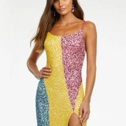 Ashleylauren Ashley Lauren 11160 Beaded Color Block Prom Dress With Lace Up Back