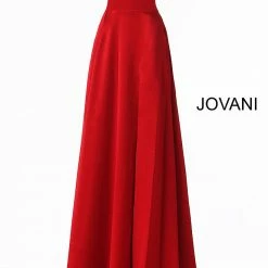 Discontinued Jovani 63016 Long Satin Slit Open Back Prom Dress Backless Evening Gown Corset Corset Dresses