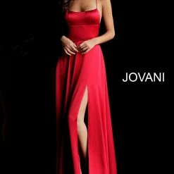 Discontinued Jovani 63016 Long Satin Slit Open Back Prom Dress Backless Evening Gown Corset Corset Dresses