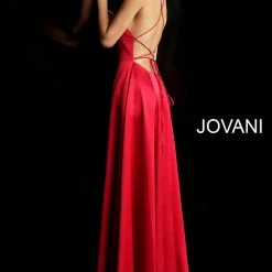 Discontinued Jovani 63016 Long Satin Slit Open Back Prom Dress Backless Evening Gown Corset Corset Dresses