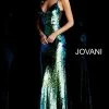 Discontinued Jovani 63204 Embellished Iridescent Sequin Prom Dress 2020 V Neck Sheer V Neck