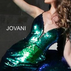 Discontinued Jovani 63204 Embellished Iridescent Sequin Prom Dress 2020 V Neck Sheer V Neck
