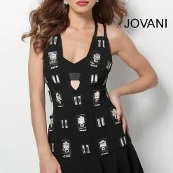 Jovani 63338 V Neck Embellished Cocktail Dress