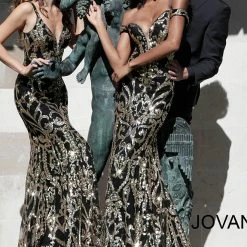 Mermaid Dresses Jovani 63349 Sequin Sexy Mermaid Prom Dress Off The Shoulder Long Fitted Pageant