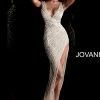 Jovani 63405 Sheer High Low Side Slit Beaded Formal Dress Prom Pageant Gown Long Sleeve Dresses