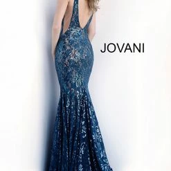 Mermaid Dresses Jovani 63437 Embellished Mermaid Prom Dress Pageant Gown Plunging Neckline
