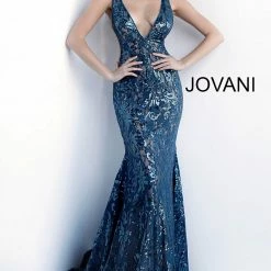 Mermaid Dresses Jovani 63437 Embellished Mermaid Prom Dress Pageant Gown Plunging Neckline